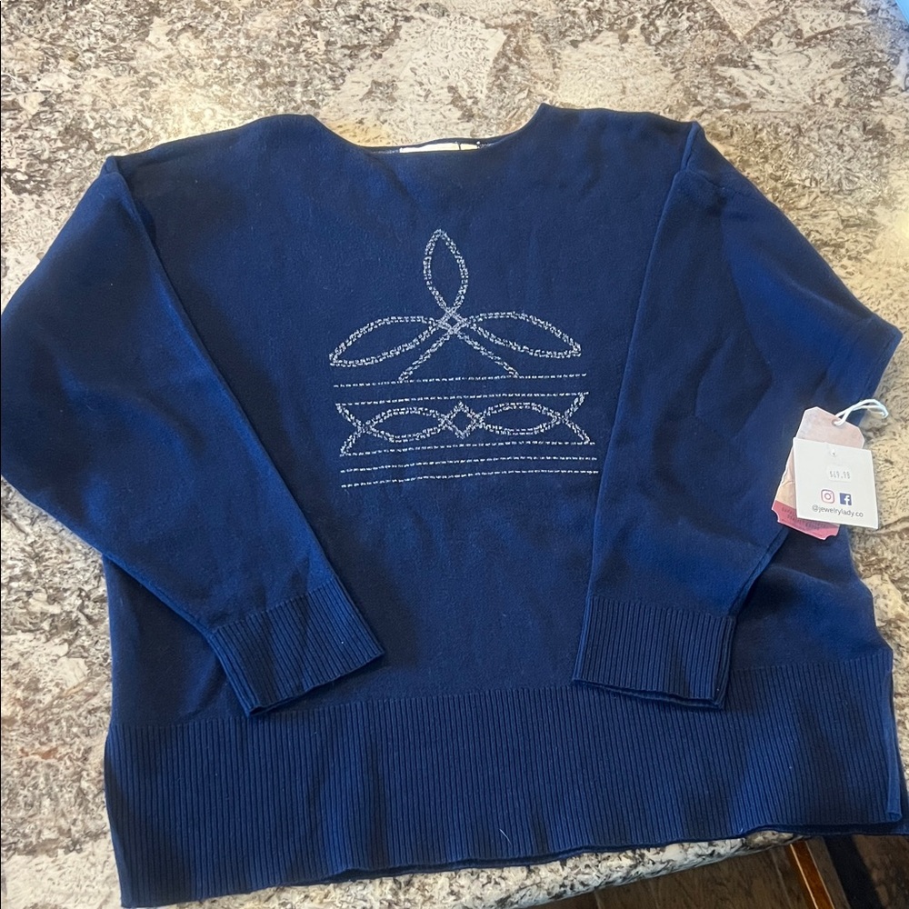 Boot Stitch Navy Blue Sweater